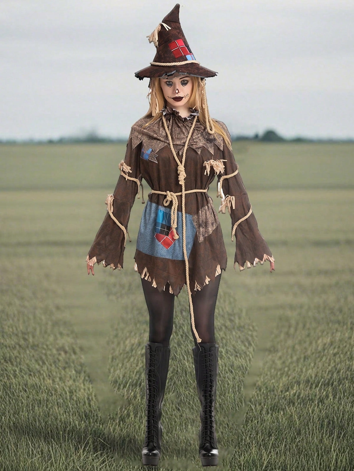 LOEL Scary Scarecrow Costume for Adult Women Halloween Dress up Party Cosplay
