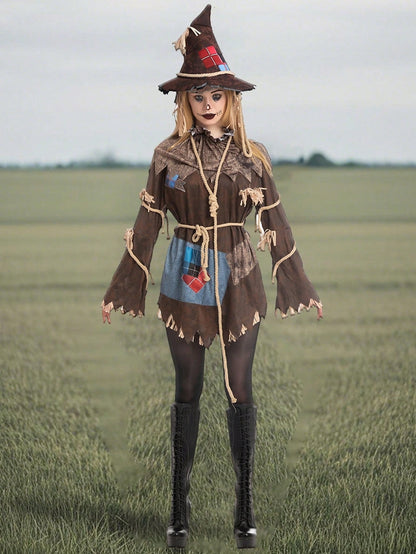 LOEL Scary Scarecrow Costume for Adult Women Halloween Dress up Party Cosplay