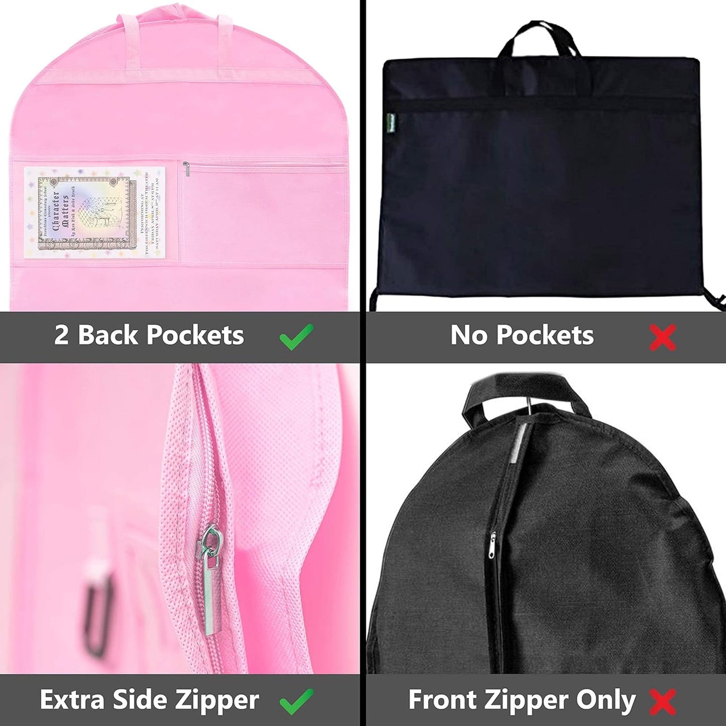 URSOFINE Waterproof Hanging Garment Bag 40 inch Clothes Bag with Gusset, 5 Pockets Side Zip for Dance Costumes Sports Skating Theatre Pageants Cheer Cosplay