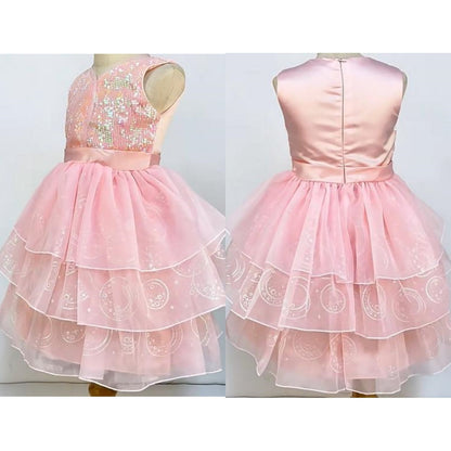 LOEL Girls Pink Ball Gown Witch Dress Princess Dresses Sequin Tulle Dress Wedding Birthday Party Dress Up