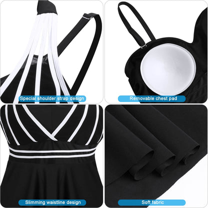 Womens Halter Swimdress Plus Size Two Piece Swimsuit Tankini Set