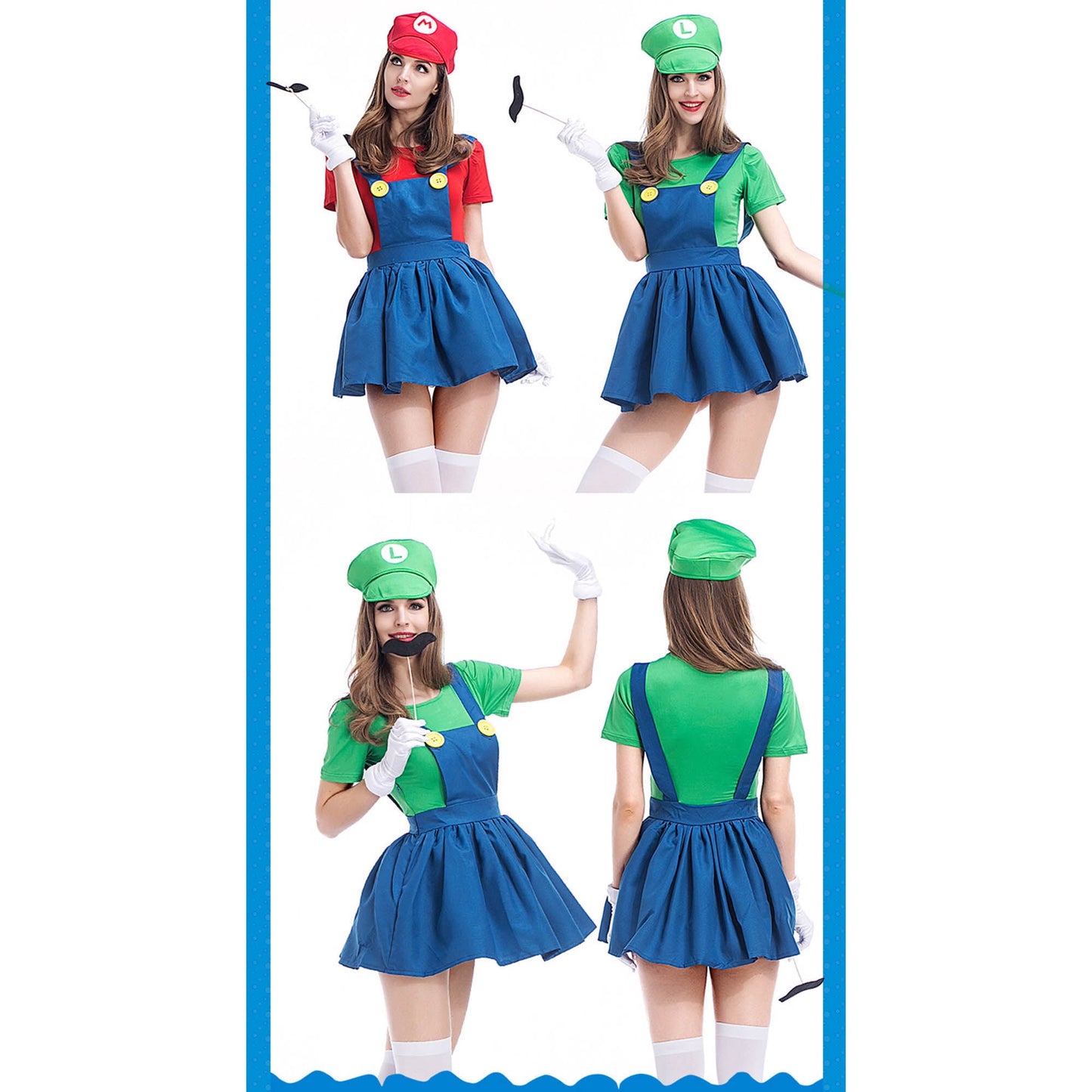 KAWELL Super Bros Costume for Adults Unisex Cap Gloves Fake Accessory Kit for Cosplay Halloween for Women Men