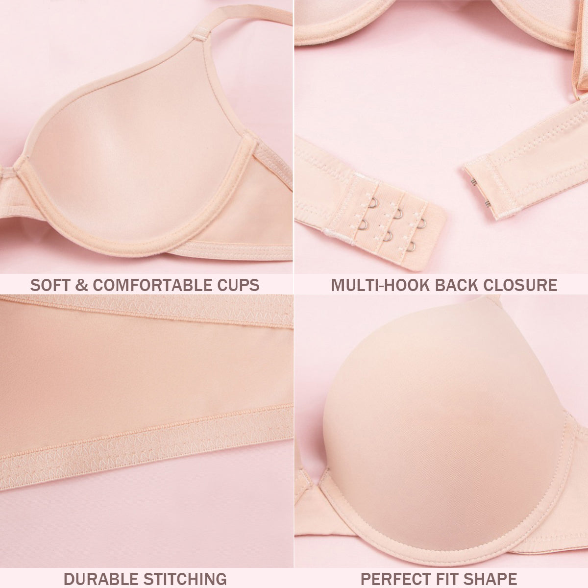 HuaAngel 3 Packs Teen Girls Bras Soft Breathable with Natural Lift T-Shirt Bras for Daily Wear Ages 12-20