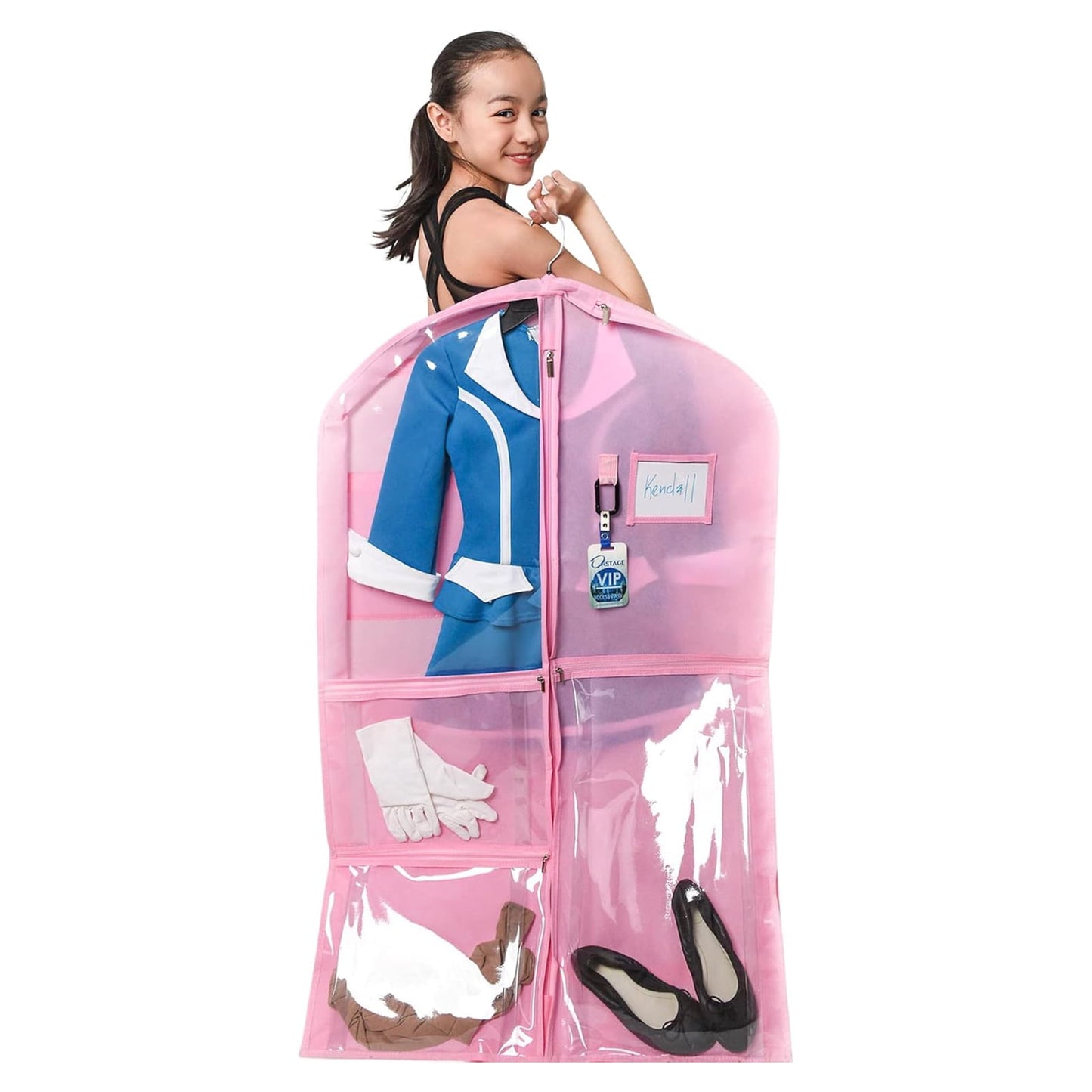 URSOFINE Waterproof Hanging Garment Bag 40 inch Clothes Bag with Gusset, 5 Pockets Side Zip for Dance Costumes Sports Skating Theatre Pageants Cheer Cosplay