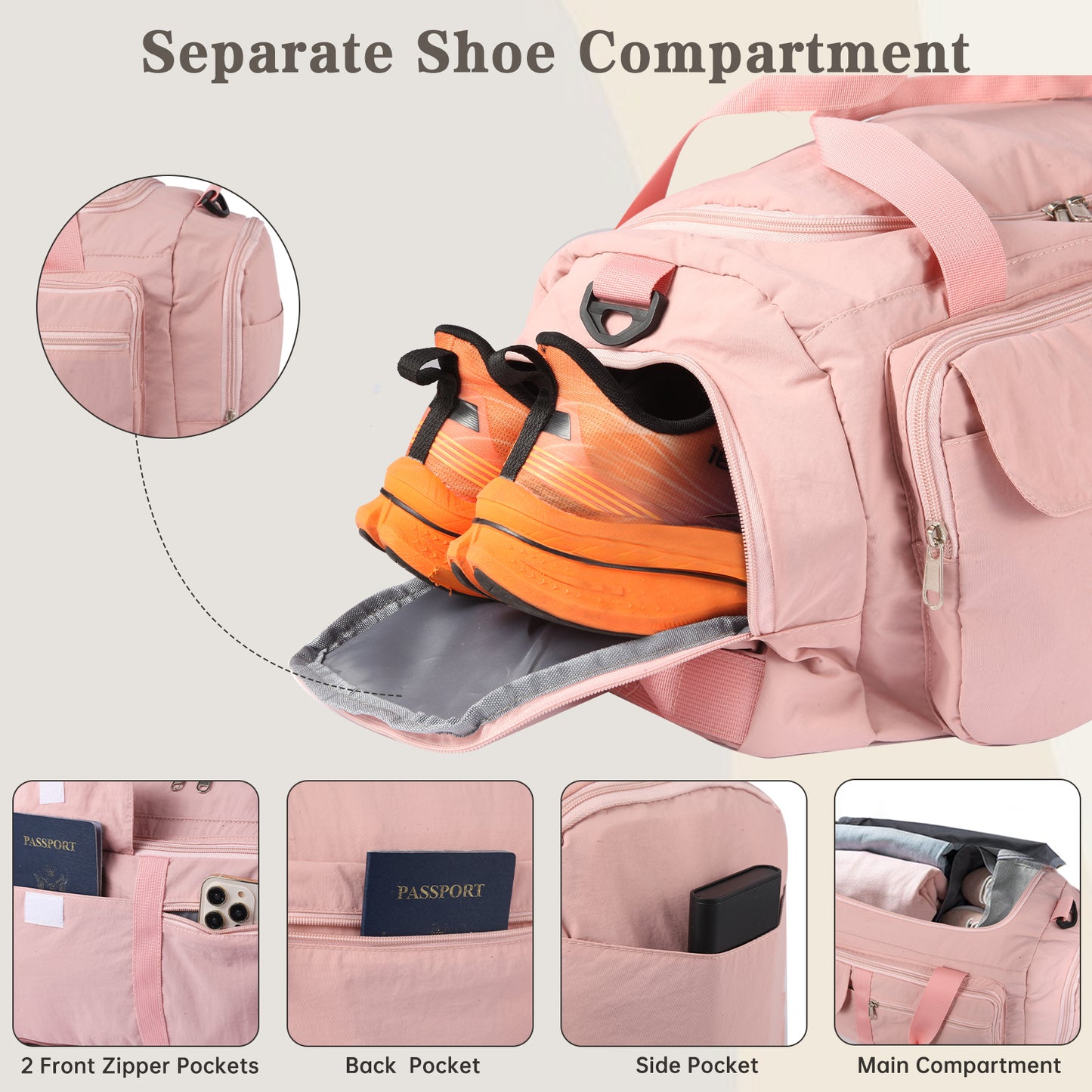 URSOFINE Sports Bag & Travel Bag Foldable, 30L Waterproof Gym Bag With Shoe Compartment For Women & Men, Hand Luggage Bag, Weekender Travelite For Gym Sports Training Bag Travel