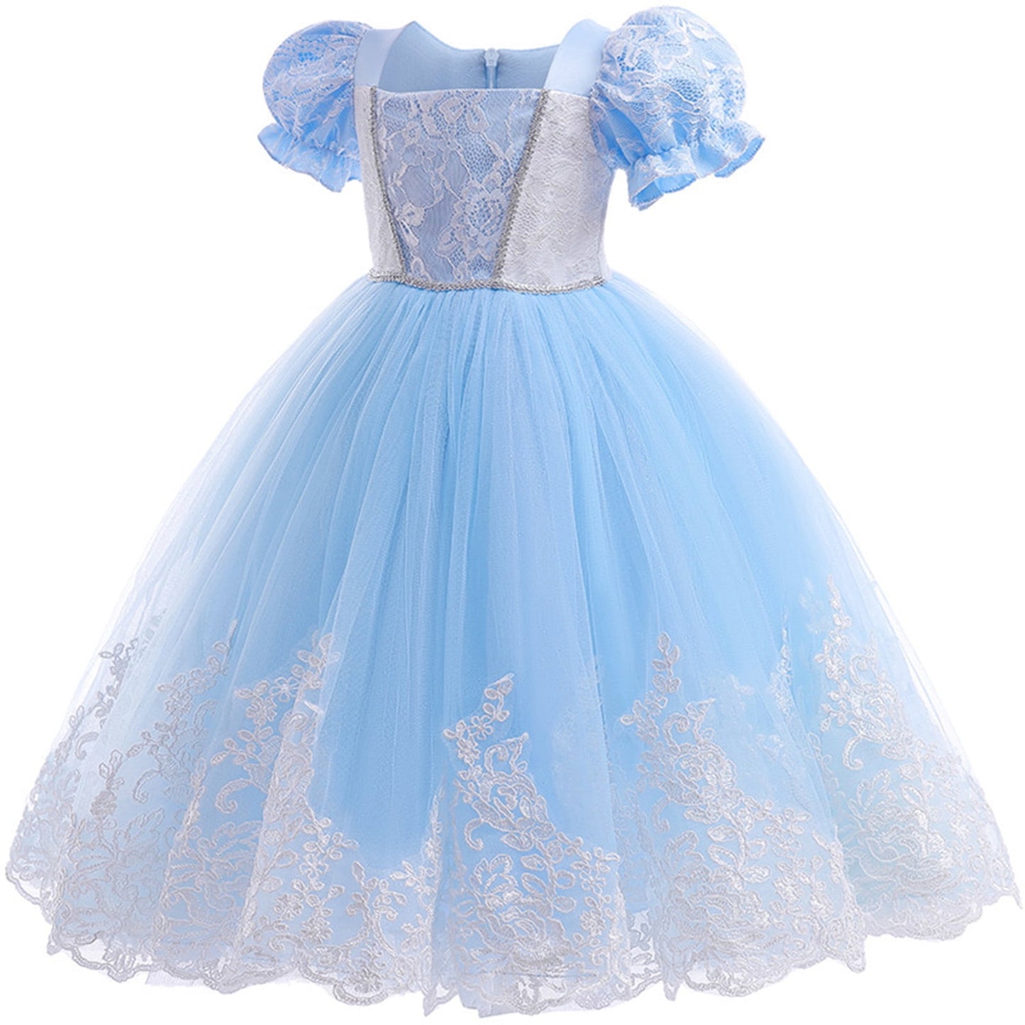 KAWELL Little Girls Princess Costume Lace Mosaic Mesh Blue Toddler Girls Dress