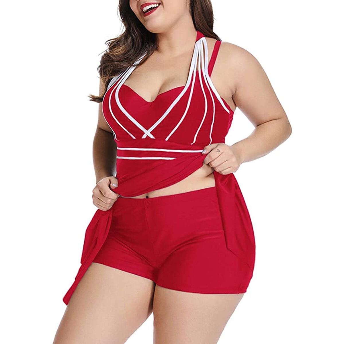 Womens Halter Swimdress Plus Size Two Piece Swimsuit Tankini Set