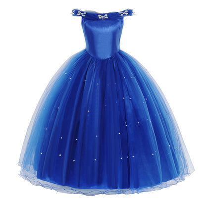 HAWEE Girls Blue Princess Costume Upgrade Deluxe Off-shoulder Dress for Birthday Halloween Cosplay