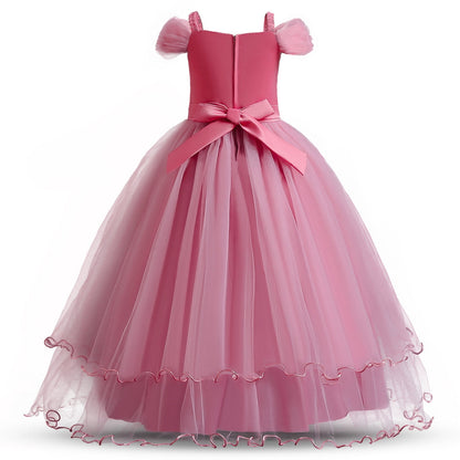 HAWEE Flower Girls Dresses Big Girls Off Shoulder Embroidered Puffy Dress Piano Costume Wedding Bridesmaid Princess Long Full Dress, Sizes 5-13Y
