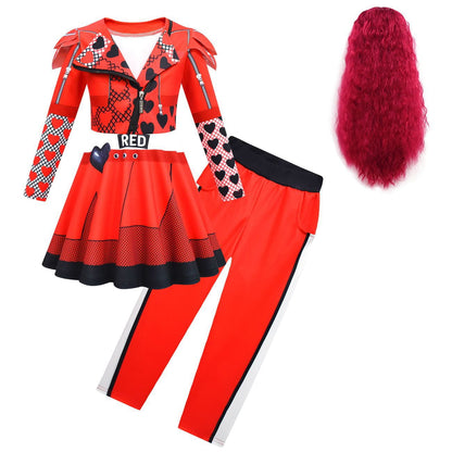 KAWELL Rise of Red Costume for Girls Zipper Jacket and Pants Red Halloween Dress Up 4-12 Years