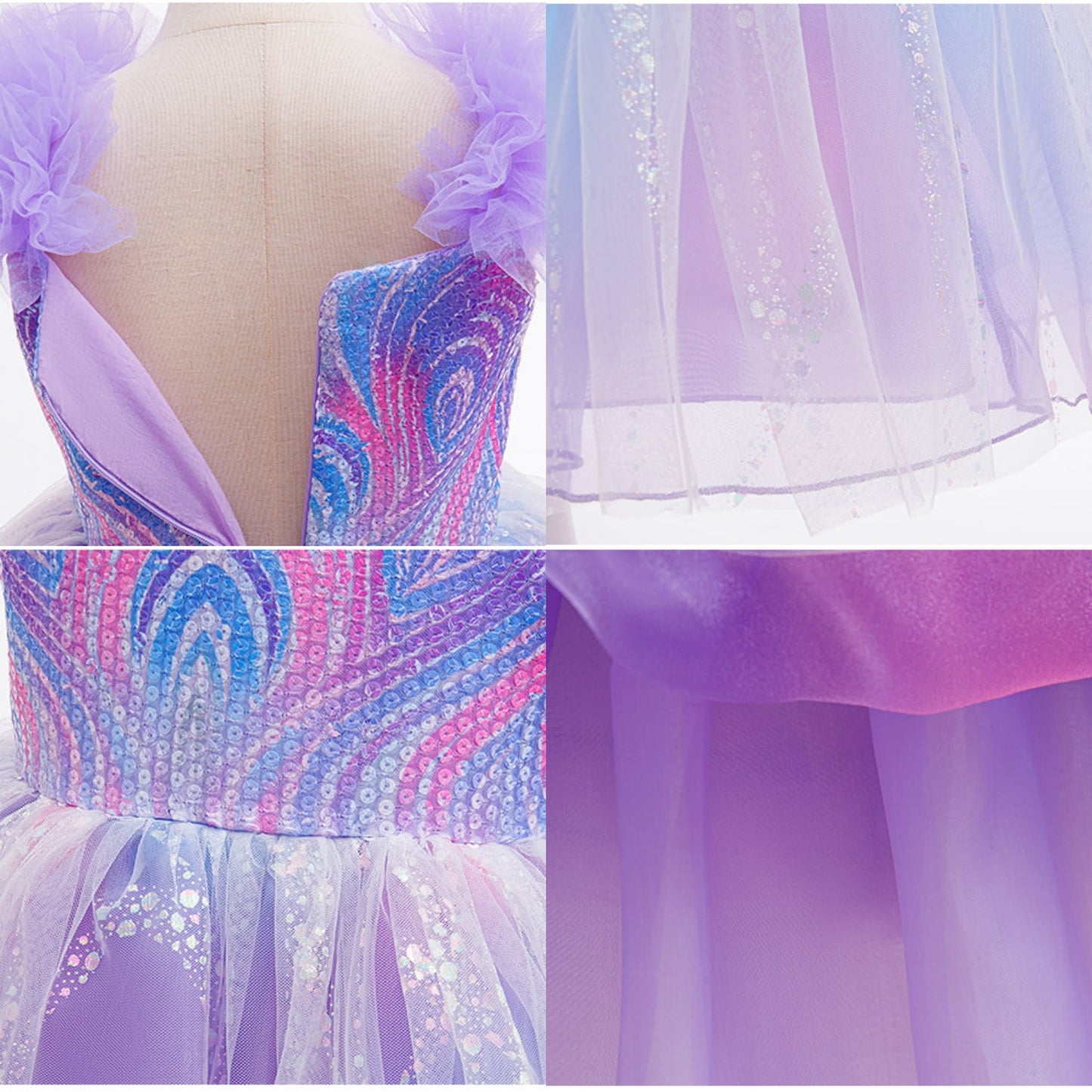 LOEL Girls Witch Dress Purple Princess Dress Wedding Sequin Tulle Dresses Ball Gown Birthday Party Dress Up