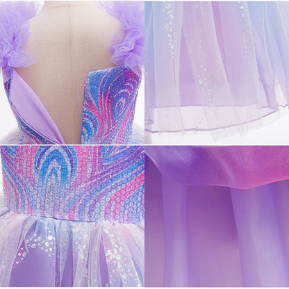 LOEL Girls Witch Dress Purple Princess Dress Wedding Sequin Tulle Dresses Ball Gown Birthday Party Dress Up