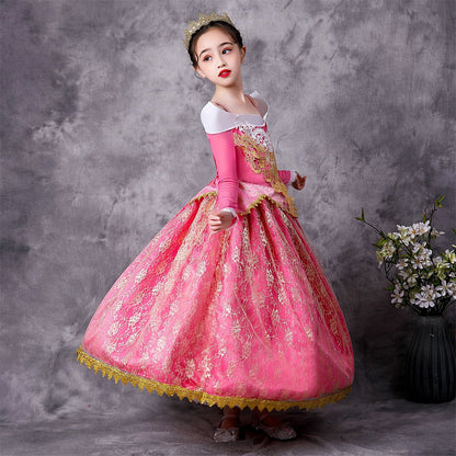 HAWEE Girls Aurora Princess Costume Sleeping Princess Dress Up with Accessories for Halloween Cosplay