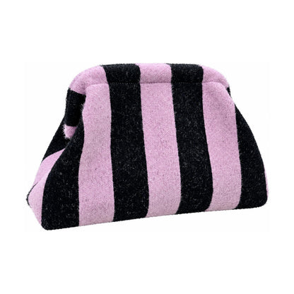 Plush Striped Makeup Bag - Purple + Black