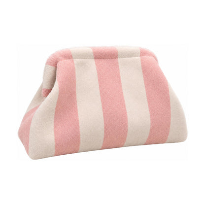 Plush Striped Makeup Bag - Light Pink + Rice