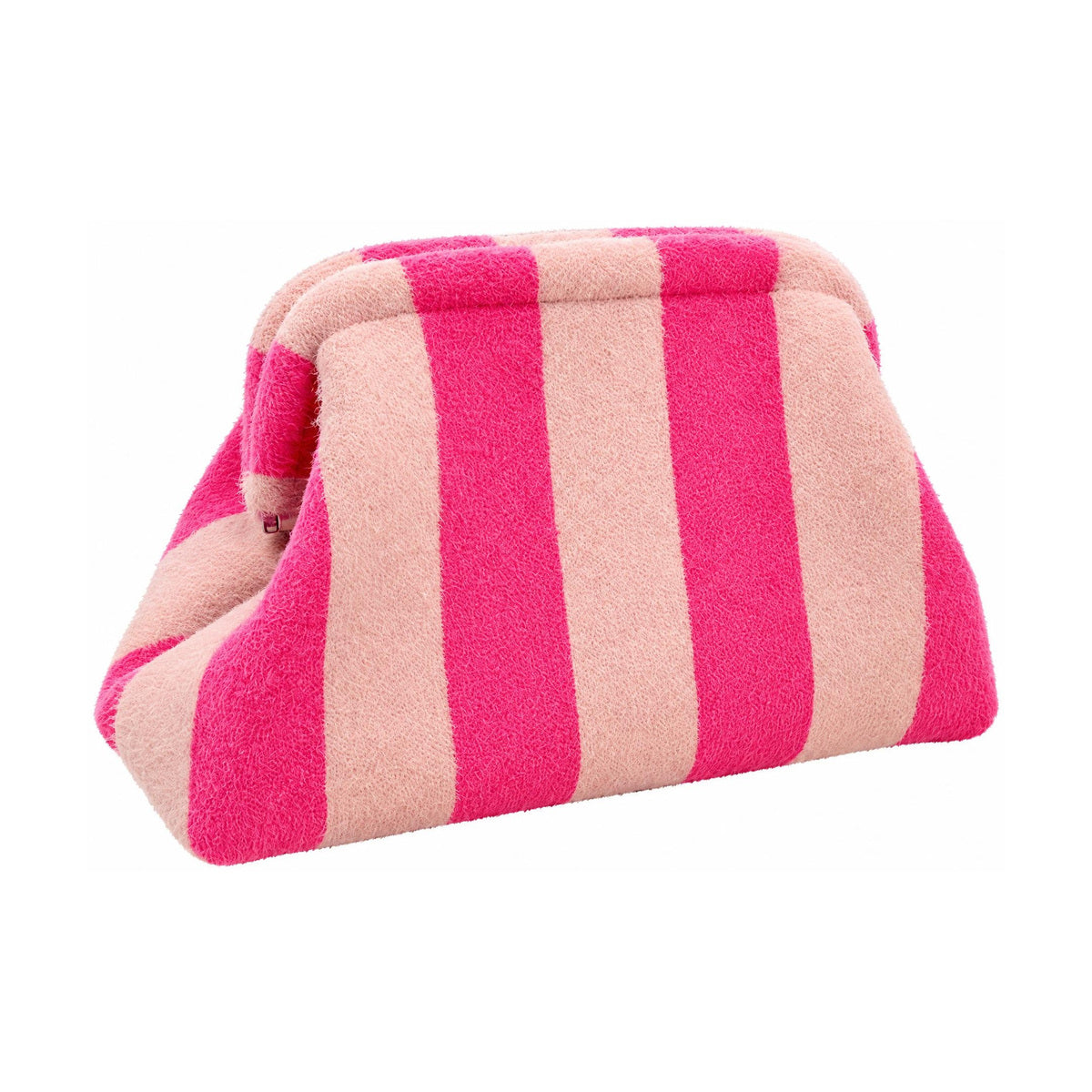 Plush Striped Makeup Bag - Rose Red + Rice