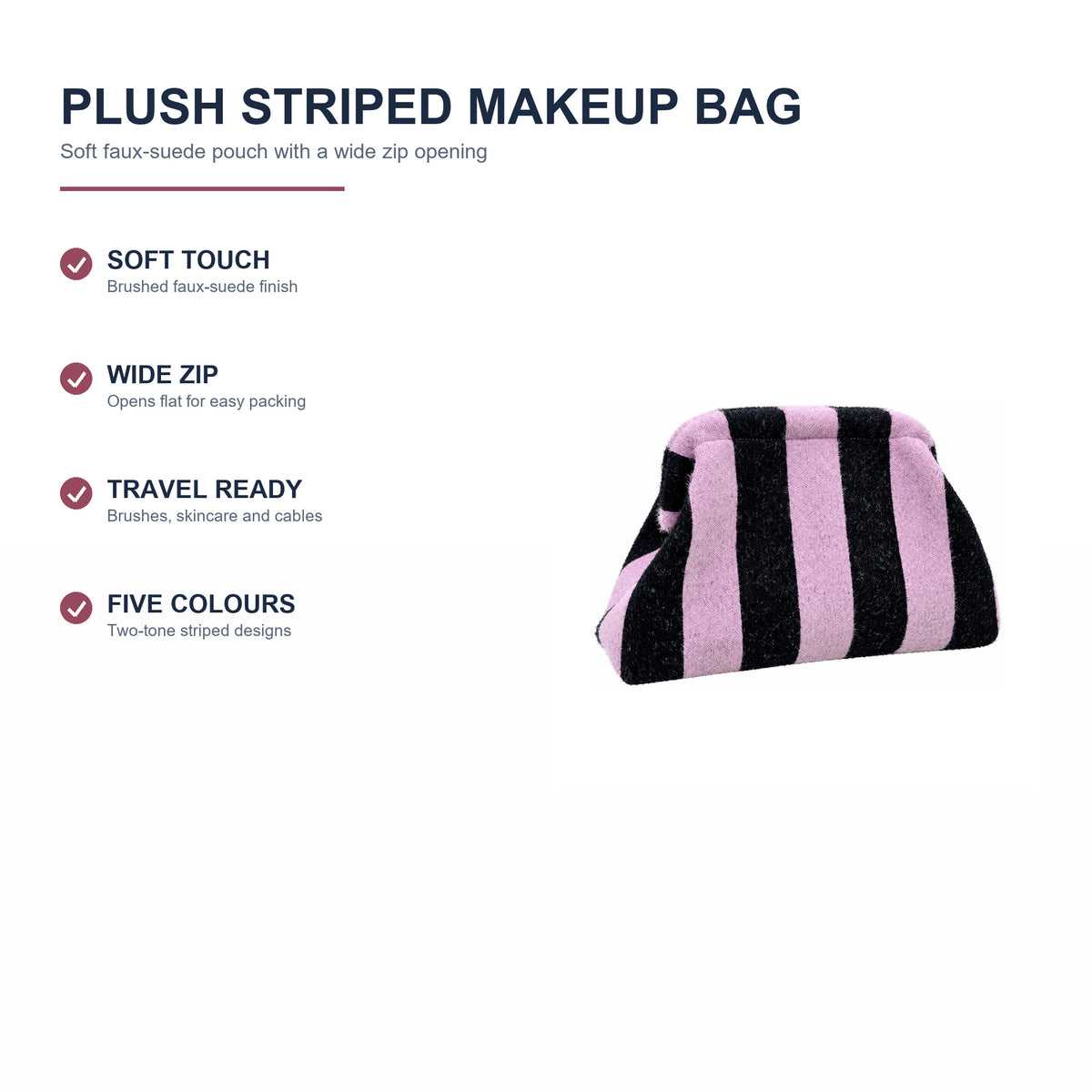 Plush Striped Makeup Bag - Feature overview