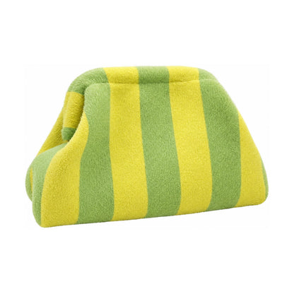 Plush Striped Makeup Bag - Yellow + Green