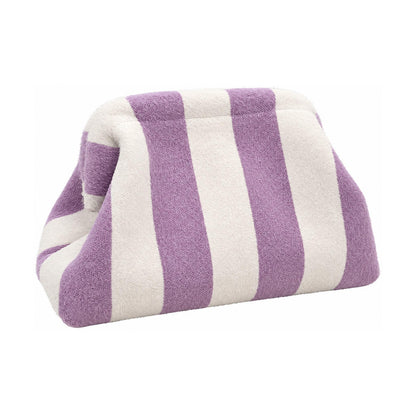 Plush Striped Makeup Bag - Purple + Rice