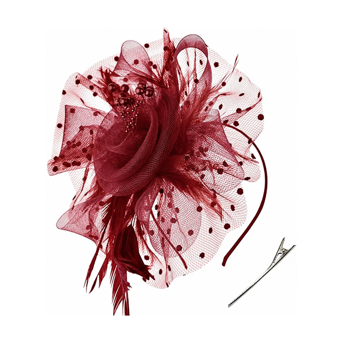 Feather Fascinator - Wine Red