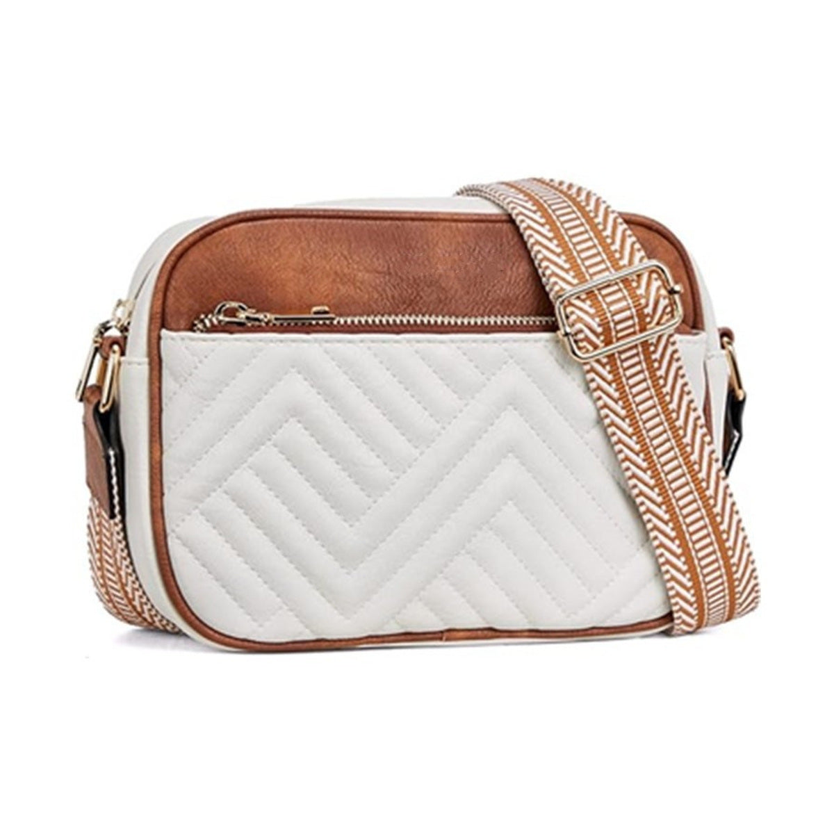 Multi-Zipper Crossbody Bag - White Brown