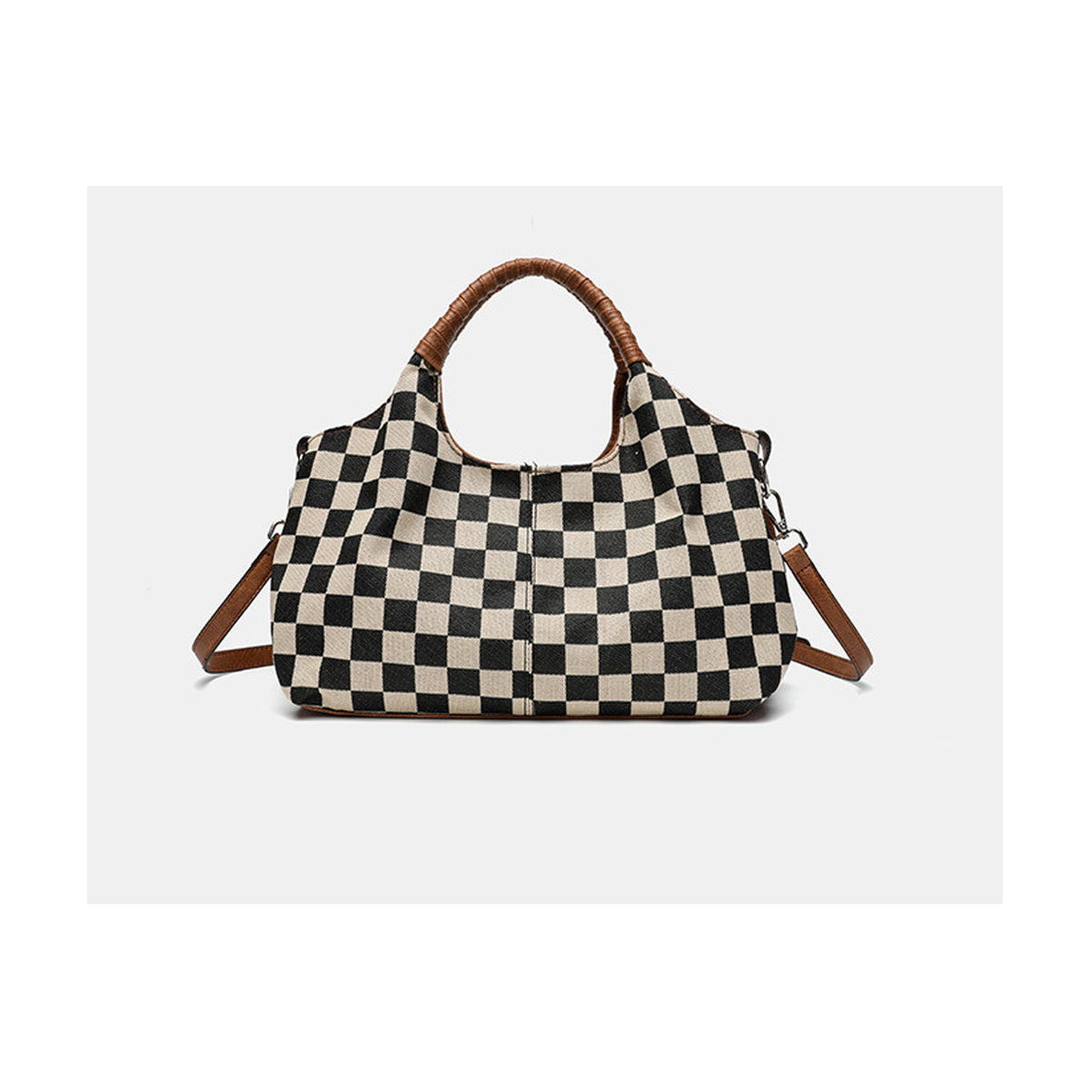 PU Large Crossbody Bag - Brown Plaid