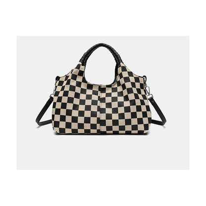 PU Large Crossbody Bag - Black Plaid
