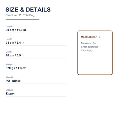 PU Tote Bag - Size and details