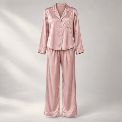 LOEL 19 momme 100% mulberry silk pajama set for women in dusty pink, long sleeve two-piece sleepwear