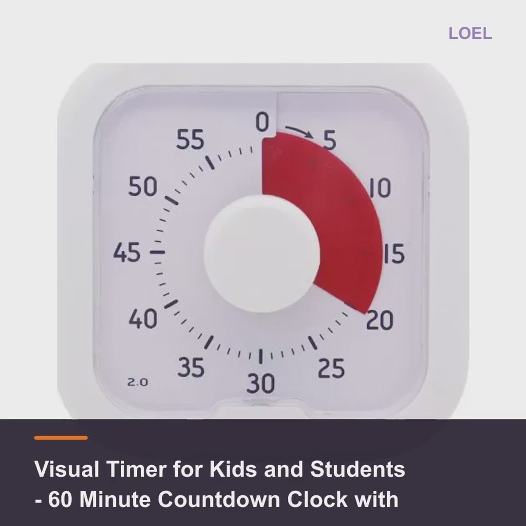 Visual Timer for Kids and Students - 60 Minute Countdown Clock with Turn-and-Set Dial for Study, Kitchen and Office - product video