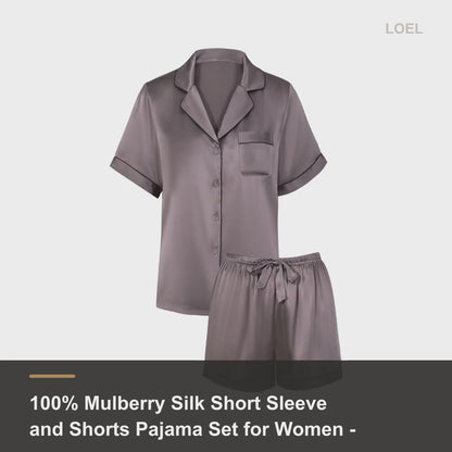 100% Mulberry Silk Short Sleeve and Shorts Pajama Set for Women - Lightweight Summer Sleepwear - product video