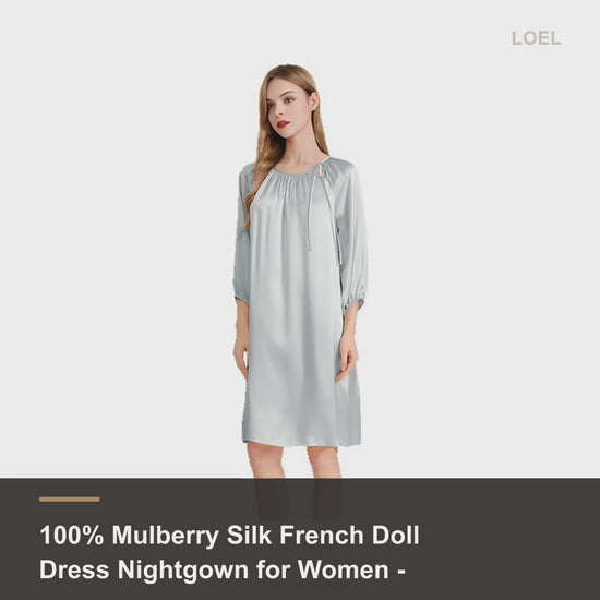 100% Mulberry Silk French Doll Dress Nightgown for Women - Loose-Fit Sleep Dress - product video