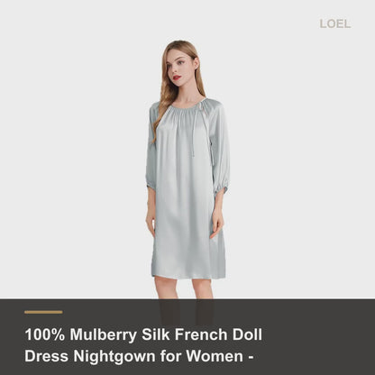 100% Mulberry Silk French Doll Dress Nightgown for Women - Loose-Fit Sleep Dress - product video