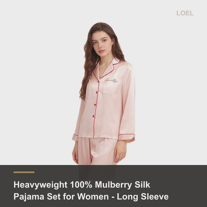 Heavyweight 100% Mulberry Silk Pajama Set for Women - Long Sleeve Loungewear - product video