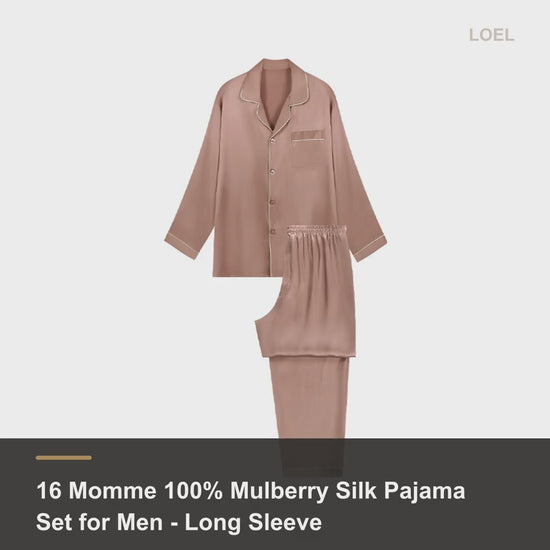 16 Momme 100% Mulberry Silk Pajama Set for Men - Long Sleeve Two-Piece Loungewear - product video