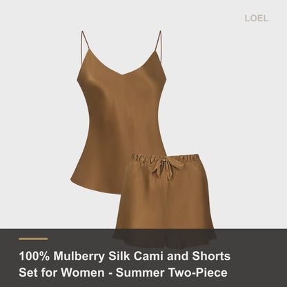 100% Mulberry Silk Cami and Shorts Set for Women - Summer Two-Piece Sleepwear - product video