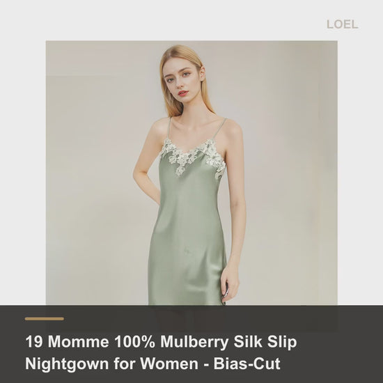 19 Momme 100% Mulberry Silk Slip Nightgown for Women - Bias-Cut Midi Slip - product video