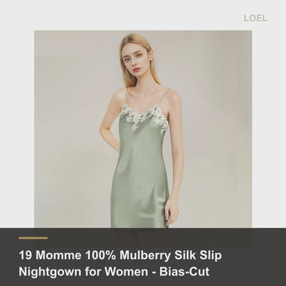 19 Momme 100% Mulberry Silk Slip Nightgown for Women - Bias-Cut Midi Slip - product video