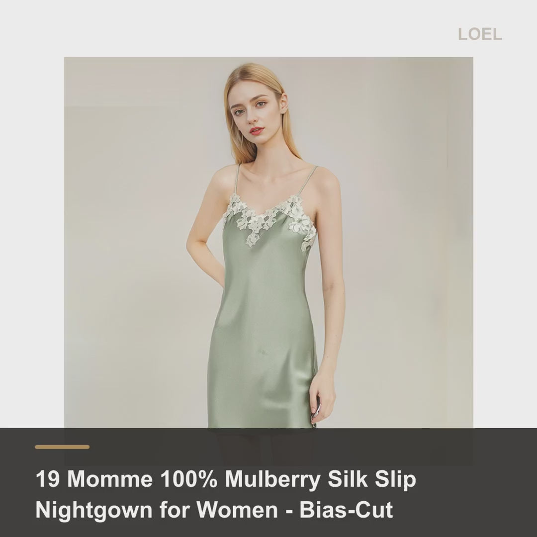 19 Momme 100% Mulberry Silk Slip Nightgown for Women - Bias-Cut Midi Slip - product video