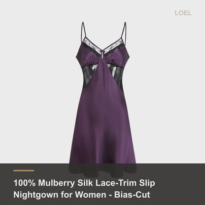 100% Mulberry Silk Lace-Trim Slip Nightgown for Women - Bias-Cut Mini Slip - product video