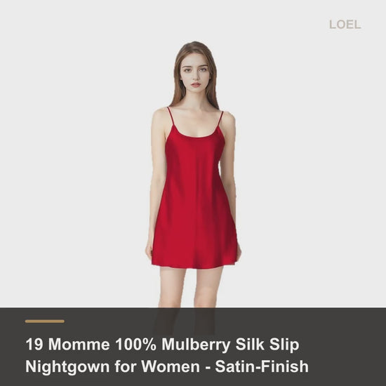19 Momme 100% Mulberry Silk Slip Nightgown for Women - Satin-Finish Mini Slip - product video
