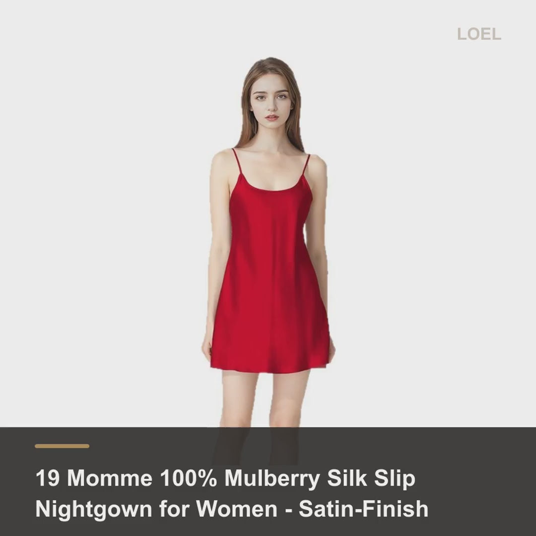 19 Momme 100% Mulberry Silk Slip Nightgown for Women - Satin-Finish Mini Slip - product video