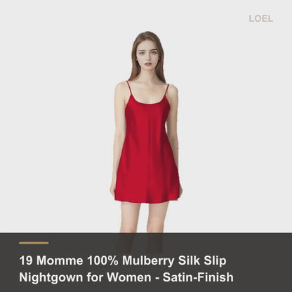 19 Momme 100% Mulberry Silk Slip Nightgown for Women - Satin-Finish Mini Slip - product video