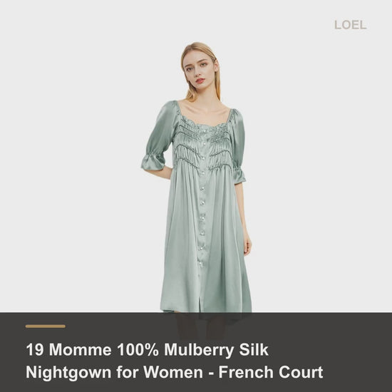 19 Momme 100% Mulberry Silk Nightgown for Women - French Court Midi Dress - product video