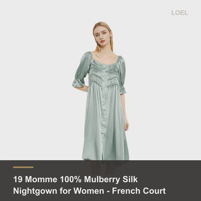 19 Momme 100% Mulberry Silk Nightgown for Women - French Court Midi Dress - product video