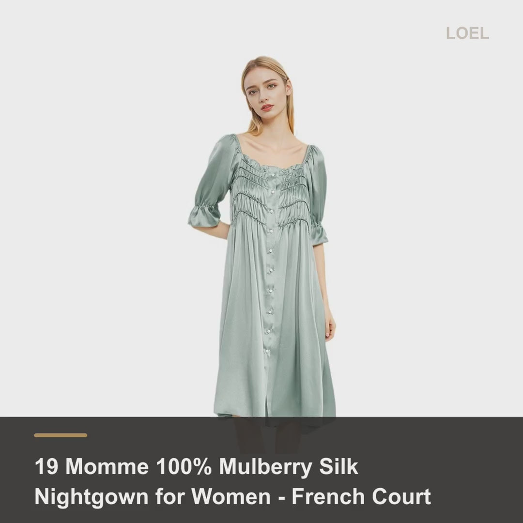 19 Momme 100% Mulberry Silk Nightgown for Women - French Court Midi Dress - product video