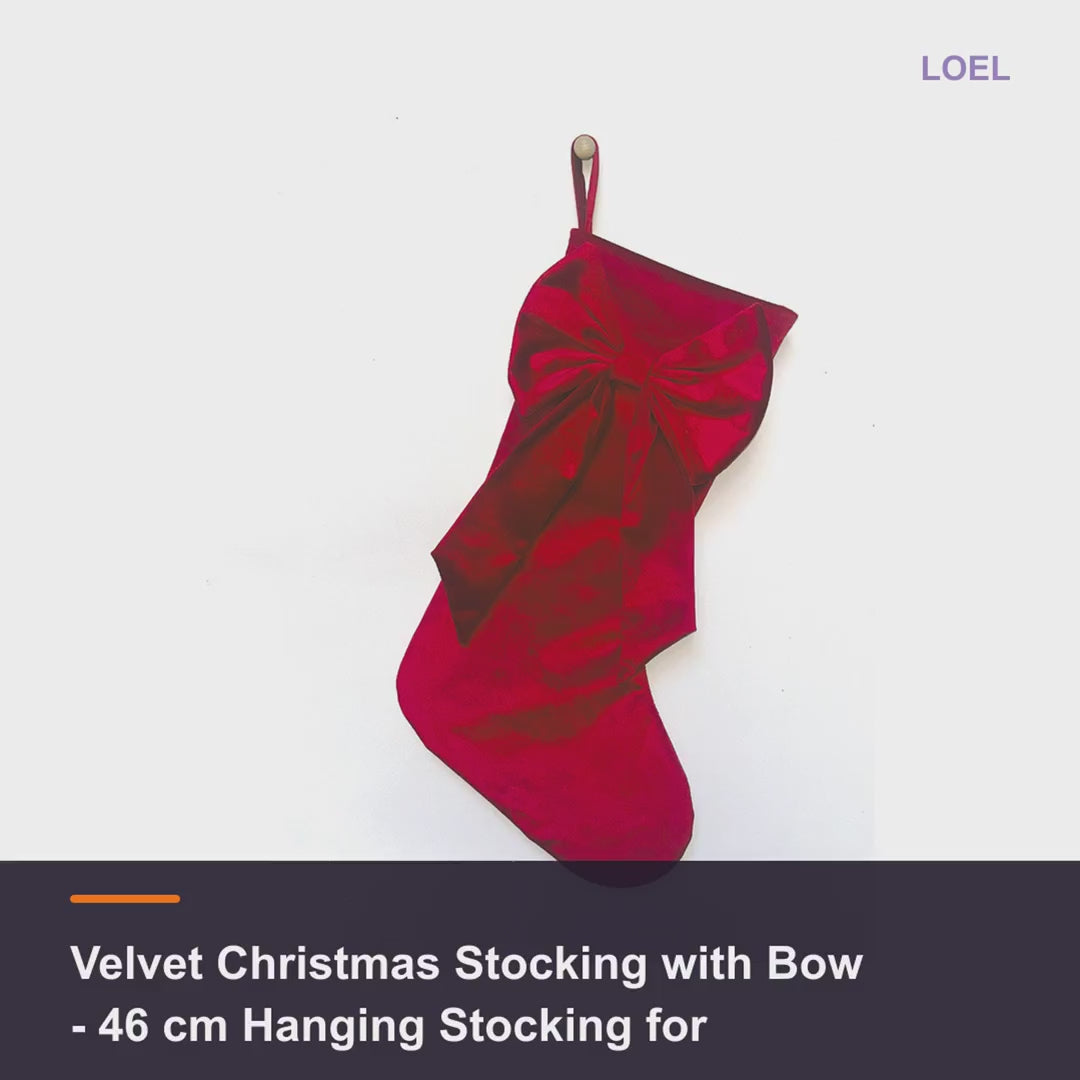 Velvet Christmas Stocking with Bow - 46 cm Hanging Stocking for Fireplace and Tree - product video