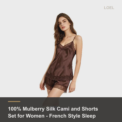 100% Mulberry Silk Cami and Shorts Set for Women - French Style Sleep Set - product video